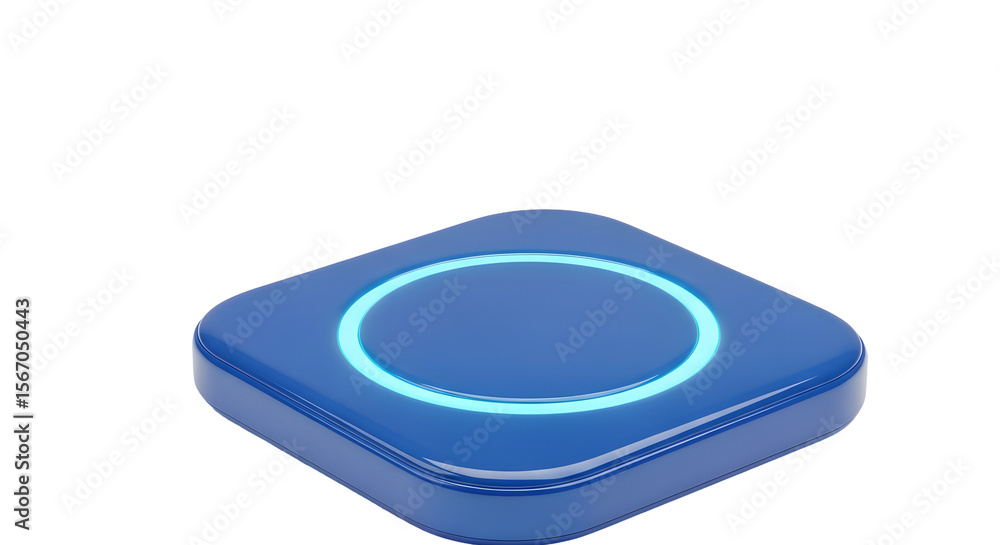 Poster isolated blue square platform with illuminated circle on transparent background