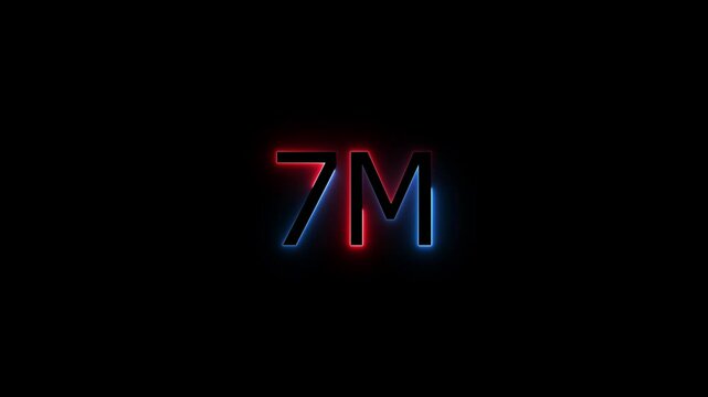 Abstract Glowing Neon Light 7 Millions Letter Icon Animation.7 Million achievement for social media videos .7M million neon glowing text animation. Glowing 7M Typography Banner &ndash; 