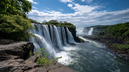Fototapeta premium Breathtaking IguazÃº Falls Surrounded by Lush Greenery