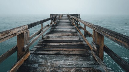Fototapeta premium Wooden pier stretching into calm ocean, a serene escape into simplicity and peace 