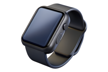 Modern smartwatch displaying sleek design against transparent background, wearable tech device showcasing its elegant curved form factor and smooth digital interface.