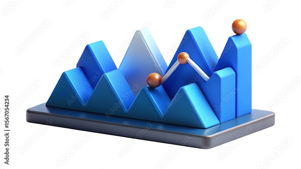 Poster abstract 3d rendered chart or graph composed of blue geometrical shapes representing business statis