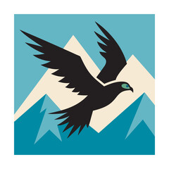 Falcon Soaring Above Mountain Range