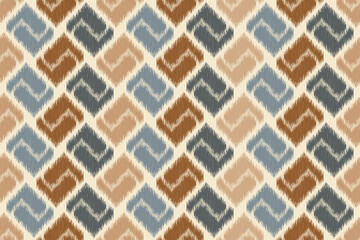 Ikat abstract seamless pattern, geometric design, motif ethnic handmade, Ikat ethnic tribal, boho colors seamless wallpaper. Ethnic Ikat abstract background art for greeting cards, printing