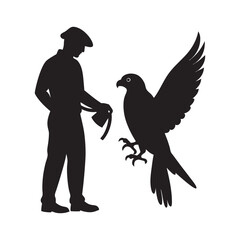Obraz premium Falcon Handler Holding Bird Silhouette