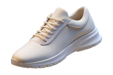 Creamy white athletic footwear, a stylish sneaker for training or casual wear, displayed against a dark, contrasting background, transparent background