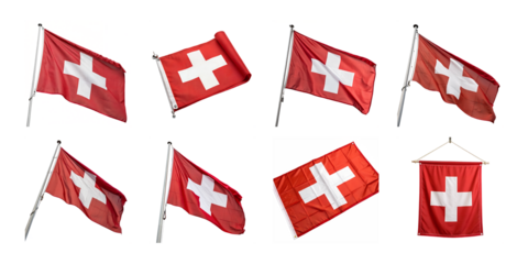 Multiple images of the swiss flag, isolated on transparent background