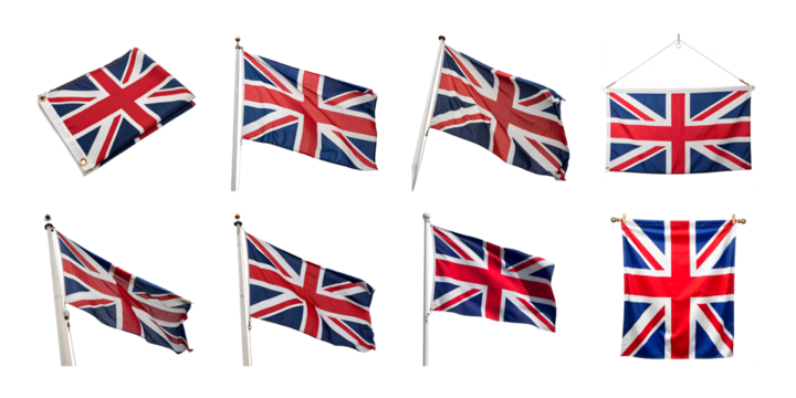 A set of uk flags, isolated on transparent background