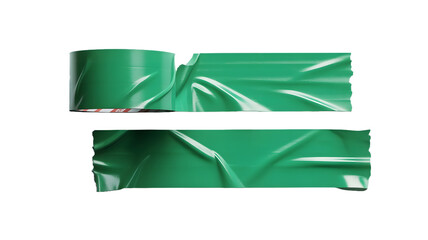 Green adhesive torn paper tape isolated on transparent background