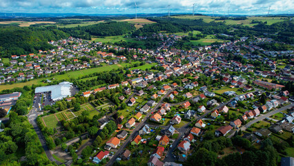 Aerial view of the old town Freisen in Germany on a sunny afternoon in spring	
