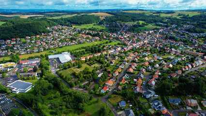 Aerial view of the old town Freisen in Germany on a sunny afternoon in spring	
