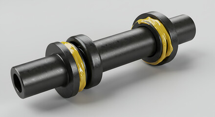 A detailed 3D render of a mechanical shaft with yellow industrial grease applied for lubrication, isolated on a clean, light gray background.