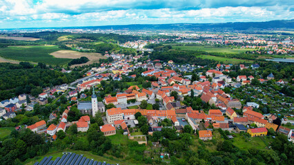 Aerial view of the old town Dohna in Germany on a sunny noon in spring	
