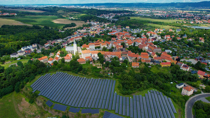 Aerial view of the old town Dohna in Germany on a sunny noon in spring	
