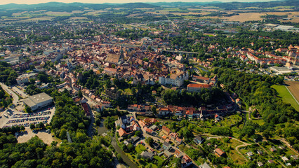 Aerial view of the old town Bautzen in Germany on a sunny noon in spring
