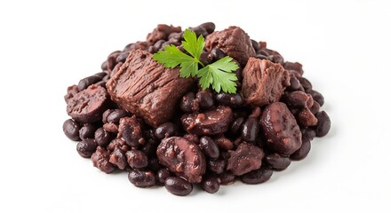 Obraz premium Delicious Feijoada Brazilian Black Bean Stew with Pork Isolated on White Background
