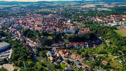 Aerial view of the old town Bautzen in Germany on a sunny noon in spring