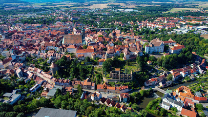 Aerial view of the old town Bautzen in Germany on a sunny noon in spring