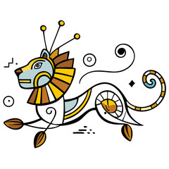 Fototapeta premium Abstract illustration of zodiac sign Leo with decorative elements in beautiful design on transparent background