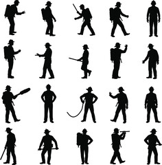 Obraz premium Firefighters silhouettes diverse poses action safety