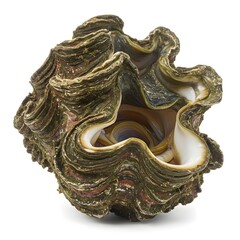 An intricately textured, giant clam shell. A close-up view reveals the unique patterns and colors of this marine marvel, offering a glimpse into the ocean's depths.