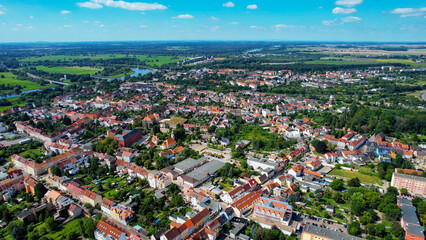 Aerial view of the dowtown of the city Roßlau in Germany on a sunny afternoon in spring	
