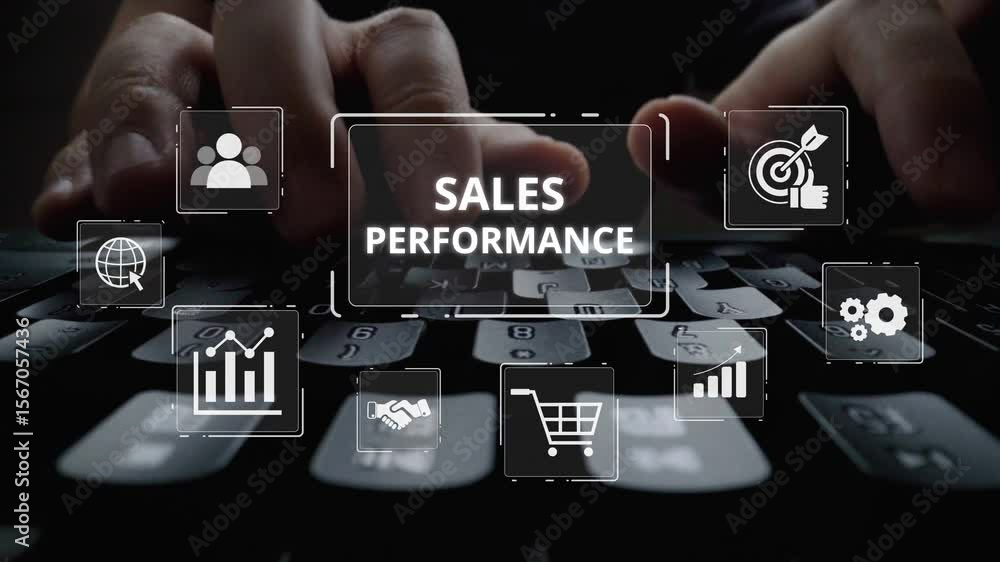 Poster digital sales performance dashboard showing sales performance metrics, performance trends, sales per
