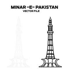 Minar-e-Pakistan Famous Building of Pakistan Sketch Design. Editable EPS file.