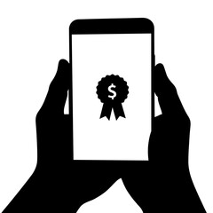 Silhouette of smartphone displaying reward badge, financial achievement motivation