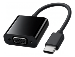 HDMI to VGA adapter for connecting a modern laptop to an older projector in a home theater.