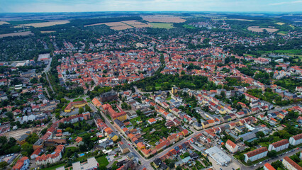 Aerial view of the old town Naumburg in Germany on a sunny afternoon in spring	

