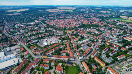 Aerial view of the old town Naumburg in Germany on a sunny afternoon in spring	
