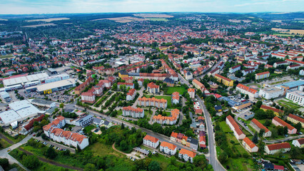 Aerial view of the old town Naumburg in Germany on a sunny afternoon in spring	
