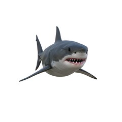 A formidable Great White Shark cruises in the deep, showcasing its power and predatory nature in stunning detail. Awe-inspiring display of this apex predator's strength.