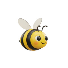 Fototapeta premium Smiling Cartoon Bee With Yellow Black Stripes and White Wings on Transparent Background