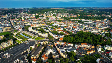 Aerial view of the old town Gera in Germany on a sunny afternoon in spring	
