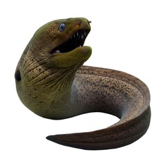 A detailed portrait of a green moray eel, with its sharp teeth on display, reveals its fascinating anatomy and underwater habitat.