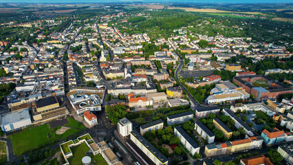 Aerial view of the old town Gera in Germany on a sunny afternoon in spring	
