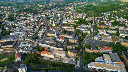 Aerial view of the old town Gera in Germany on a sunny afternoon in spring	
