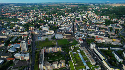 Aerial view of the old town Gera in Germany on a sunny afternoon in spring	
