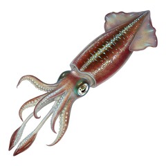A captivating artistic rendering of a squid against an uncluttered backdrop, showcasing its detailed anatomy and graceful form.