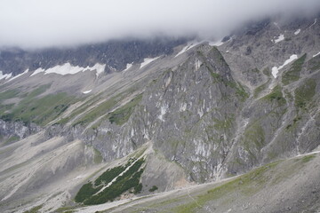 Remnants of snow in the Dachstein Mountains on June 28, 2025. Styria, Austria.