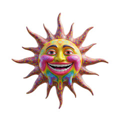 Smiling Sun Illustration In Rainbow Colors With Transparent Black Background