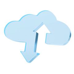 Blue cloud shape with up and down arrows isolated on white. Internet concept. 3d illustration.