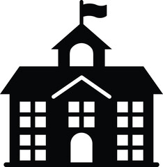 School building with flag icon , vector illustration . 