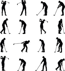 Naklejka premium Golfers silhouette action shots diverse poses