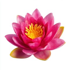 The image features a pink flower accompanied by green leaves, placed on a white background, evoking the serene beauty of a pink lotus or water lily, a symbol of zen