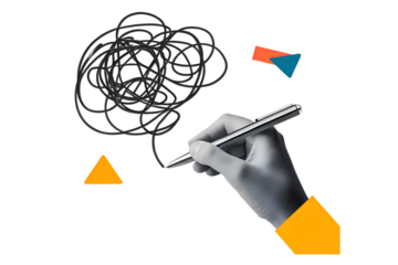 Hand draws a scribble. Modern photo collage style. Illustration on transparent background