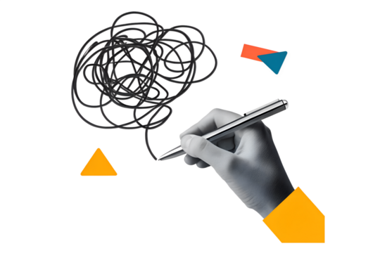 Hand draws a scribble. Modern photo collage style. Illustration on transparent background