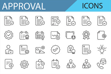 Collection of Document, Approval, and Validation Icons for Business and Management

